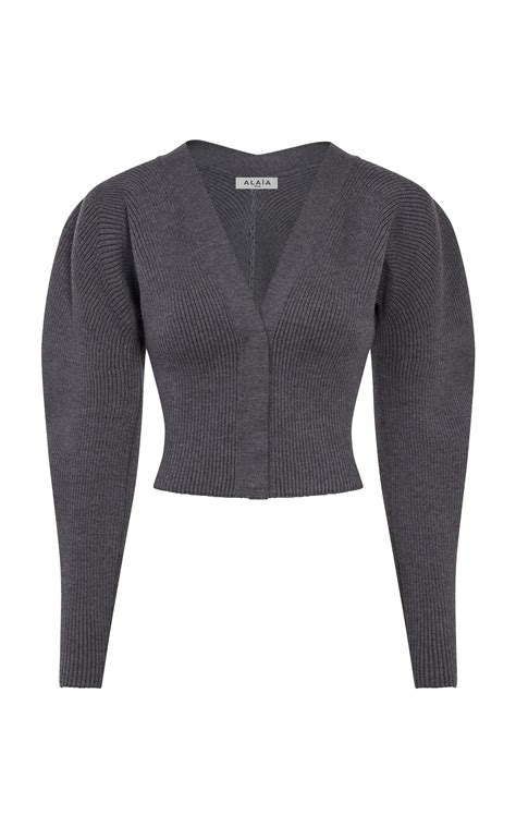 Ribbed Wool Blend Cropped Cardigan 